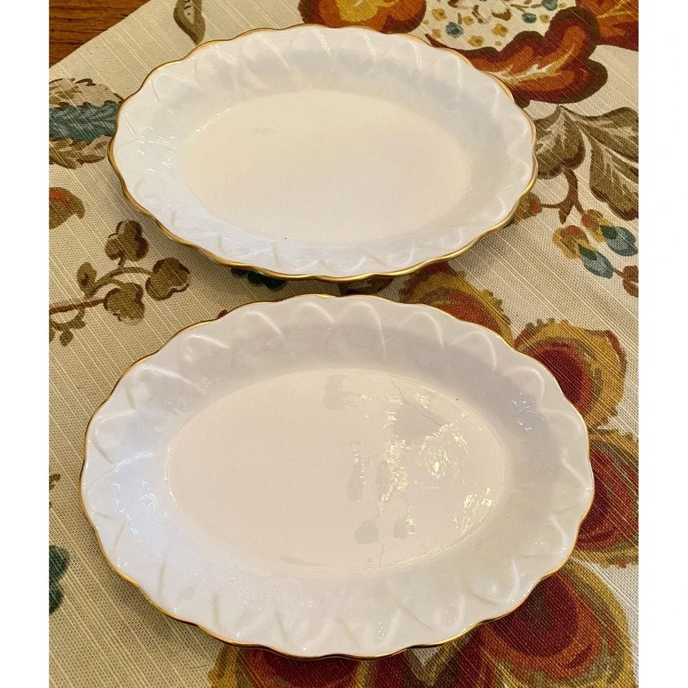 Vintage Royal Worcester Fern Leaf Dishes, Bone China with Gold Trim